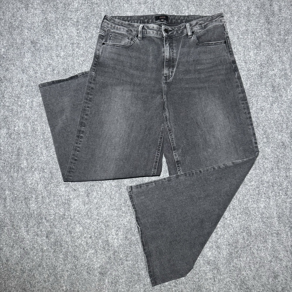 Quince Bella Stretch Wide Leg Jeans Greyed Out Wash Women 34x27 Dark Black Fade